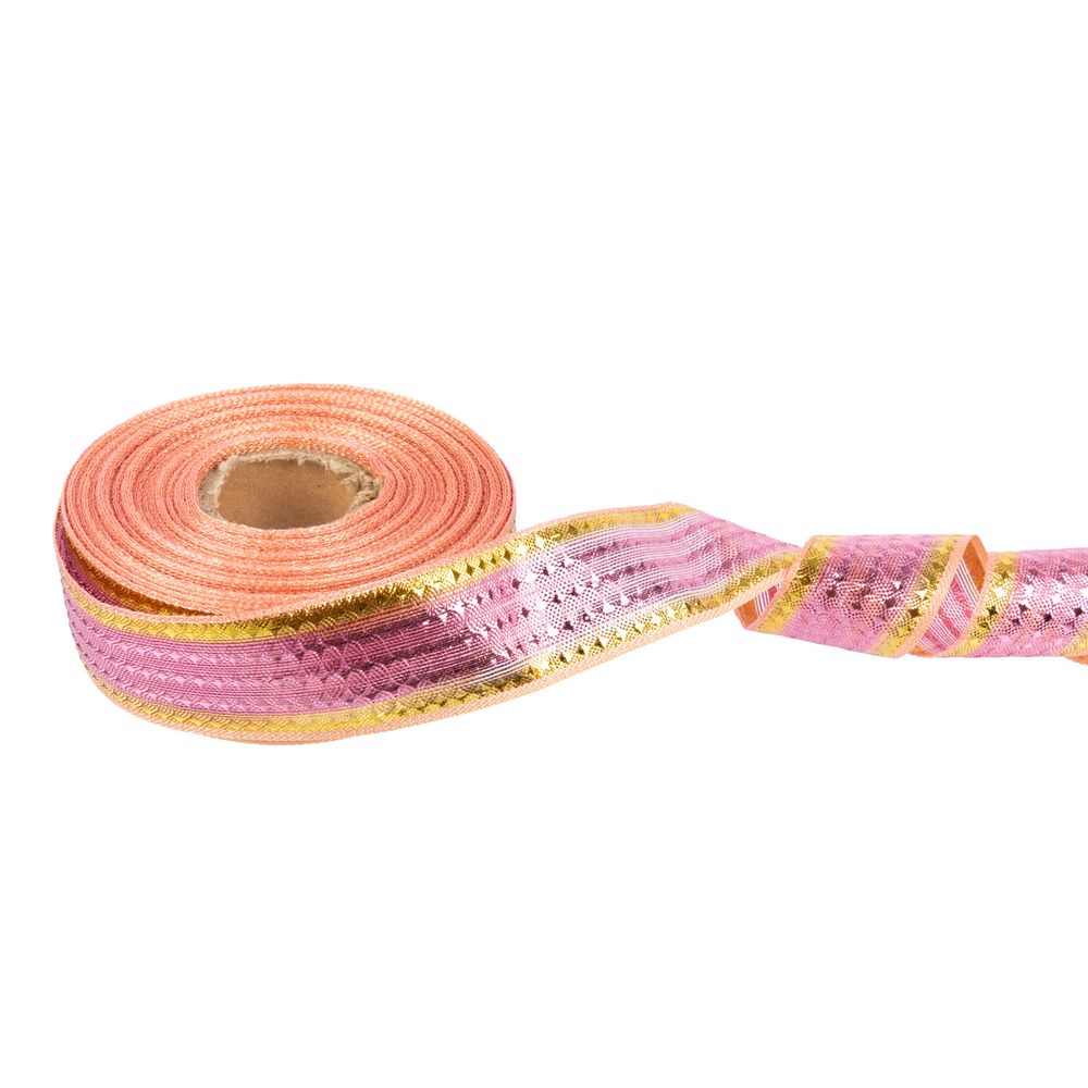 Лента металлизированная Стрела 25±2 мм / 25±0.5 метров, розовый-под золото / pink-gold, Blitz