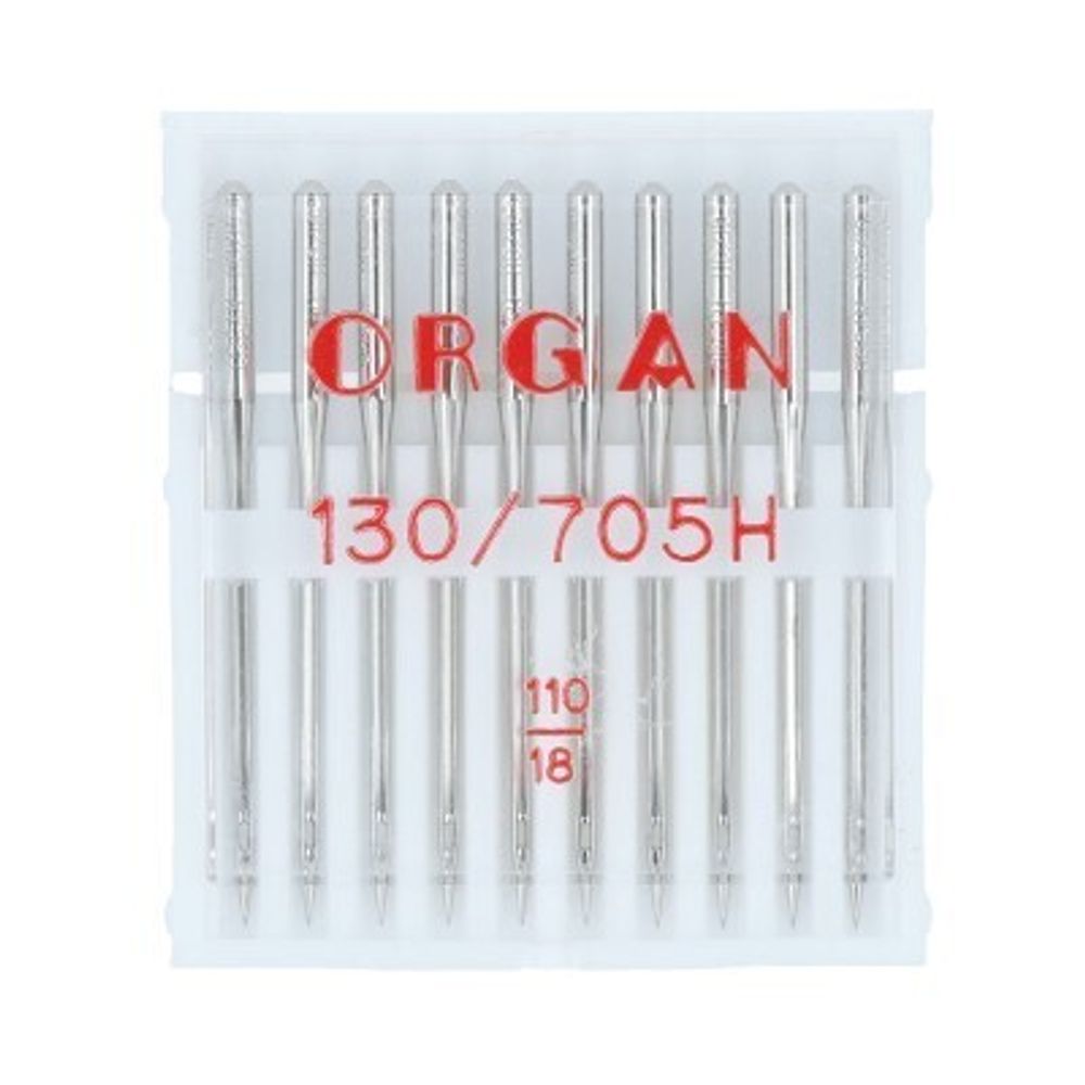 Иглы для швейных машин базовые универсальные 130/705 H, №110, 10 игл, в пенале 5110110 110, ORGAN