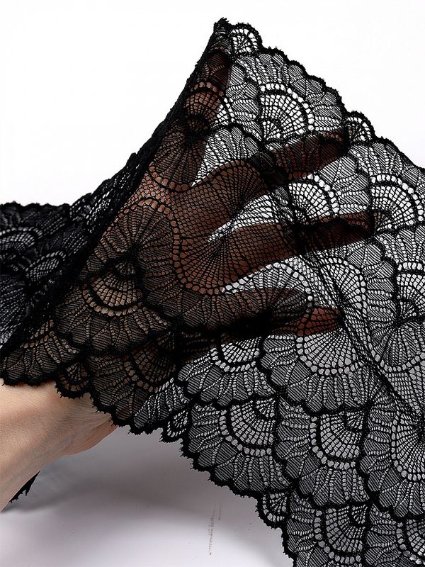 Кружево бельевое эластичное 195 мм / 2.7 м, 8034, цв.02 черный, Kruzhevo