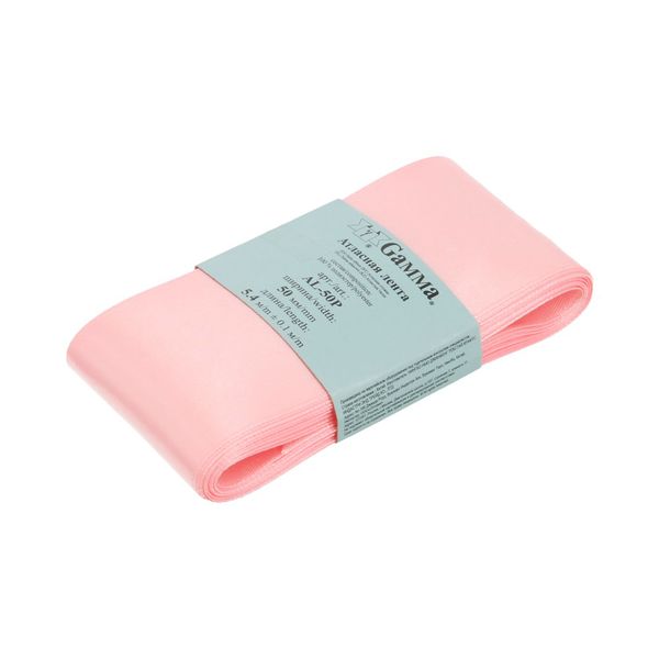 Лента атласная 1-сторонняя 50.0 мм / 5 шт по 5.4 метра, №067 св-розовый, Gamma AL-50P
