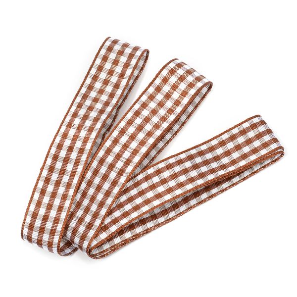 Лента тканевая с рисунком Клетка 15 мм, коричневый/белый, уп. 20 м