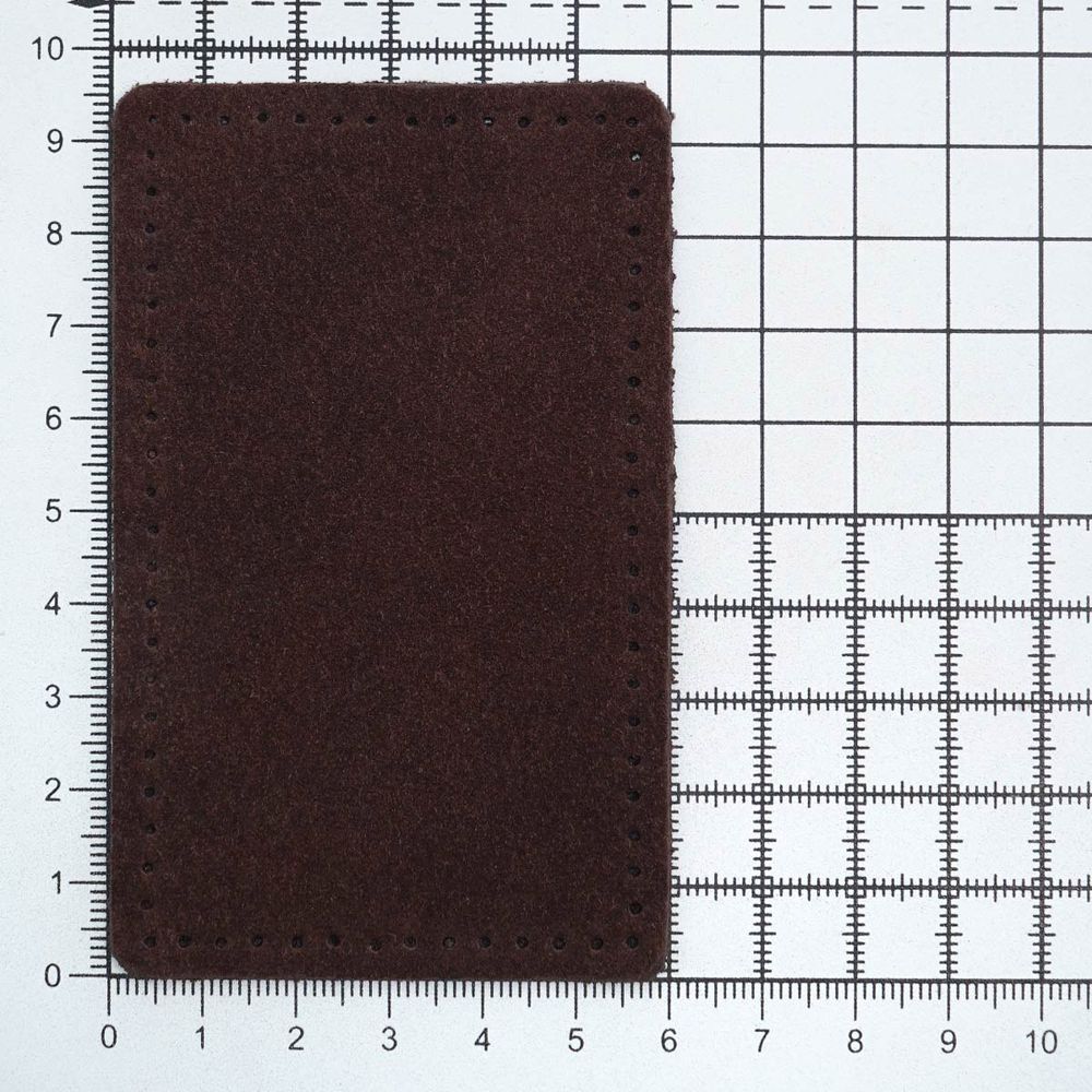 Заплатки пришивные из замши, прямоугольник 6х9,6см с перфорацией, 2 шт, 100% кожа, 21 темно-коричневый, 59113