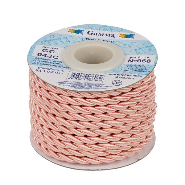 Шнур витой ⌀4.0 мм, 9.1 м, 068 бл.-розовый, Gamma GC-043C