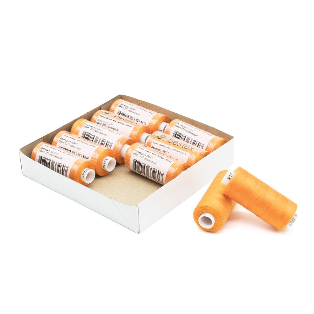 Нитки швейные бытовые Bestex 40/2, 365 м (400 ярд) / 10 кат., 217 оранжевый