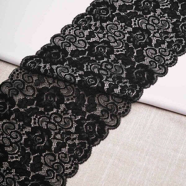 Кружево бельевое эластичное 175 мм / 13.72 метра, черный, 3AR3773
