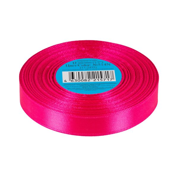 Лента атласная 1-сторонняя 12.0 мм / 33±2 метра, №514N(17-2435) фуксия(неон), Gamma