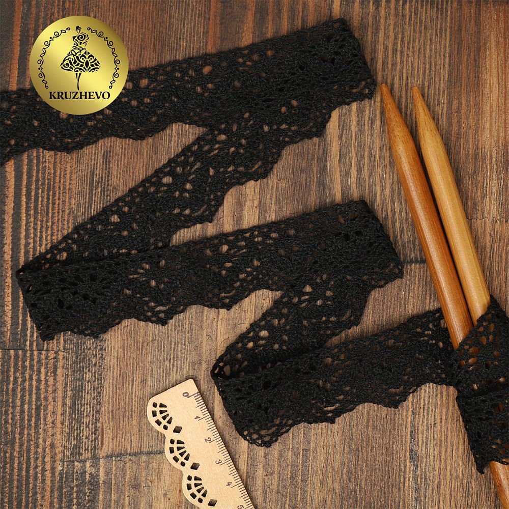 Кружево вязаное (тесьма) 32 мм, цв.черный, 25м, Kruzhevo