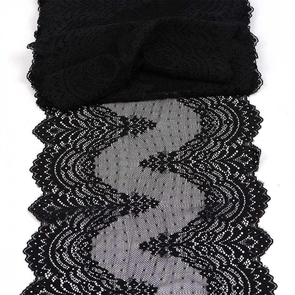 Кружево бельевое эластичное 230 мм / 10 м, 8036, цв.черный, Kruzhevo