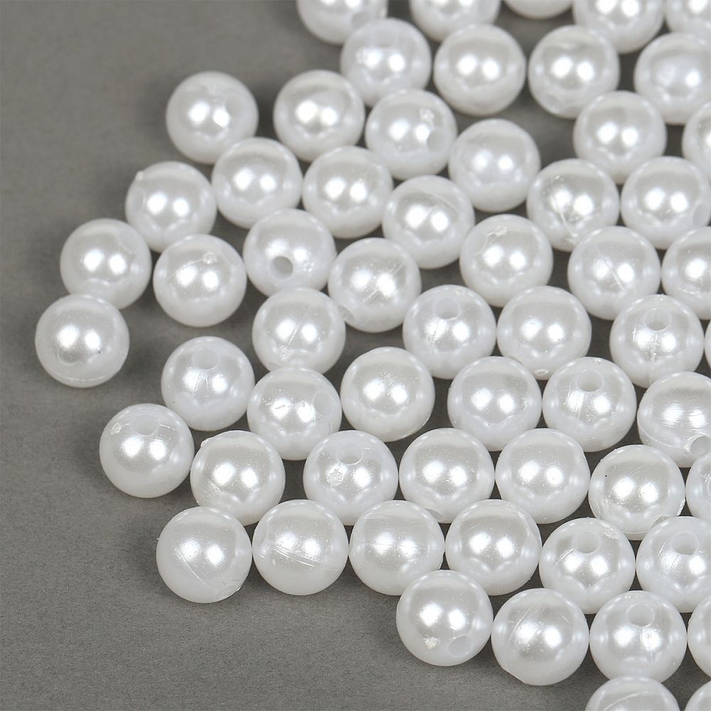 Бусины пластик (перламутр) ⌀10 мм, цв.033 белоснежный, уп.500г (960 шт), Magic4Hobby