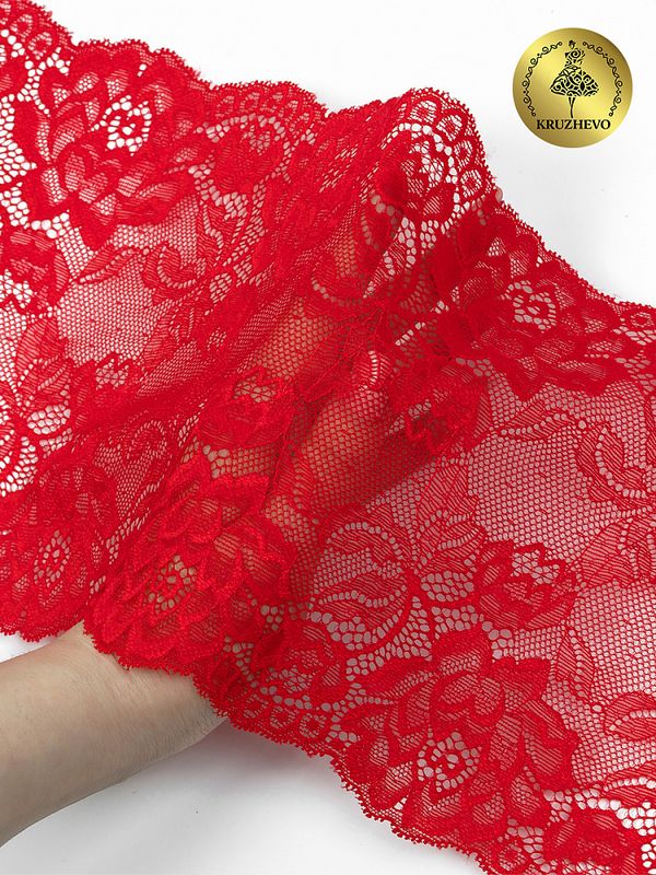 Кружево бельевое эластичное 180 мм / 25 м, L838, цв.100 красный, Kruzhevo