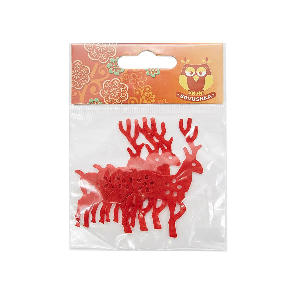 Набор декоративных элементов из фетра Олени, 65х40ммх0,5мм, 4 шт, цв. красный, 26840