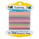 Лента (тесьма) шелковая 4.0 мм / 9.1±0.5 метров, M243 зеленый/бежевый, Gamma SRM-4