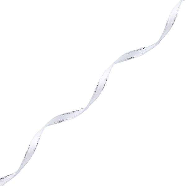 Лента атласная 1-сторонняя 6.0 мм / 22.86±1 метров, с серебряной нитью, 001 белый, Globus