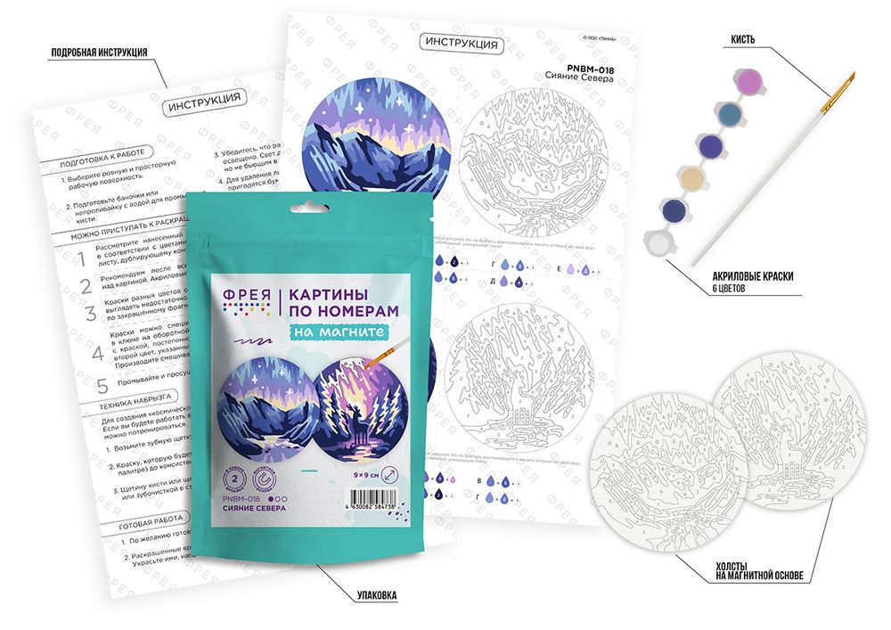 Картина по номерам Фрея PNBM-018, Сияние Севера, (на магните) 9х9 см