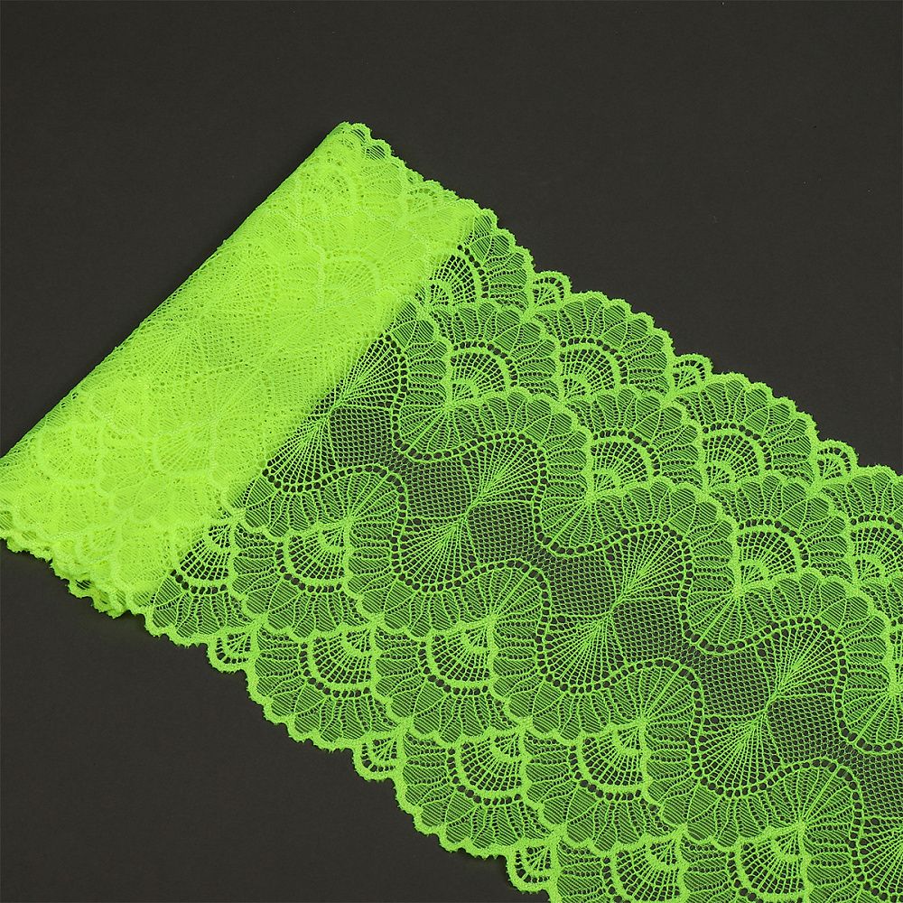 Кружево бельевое эластичное 195 мм / 10 м, 8034, цв.F229 зелено-желтый неон, Kruzhevo