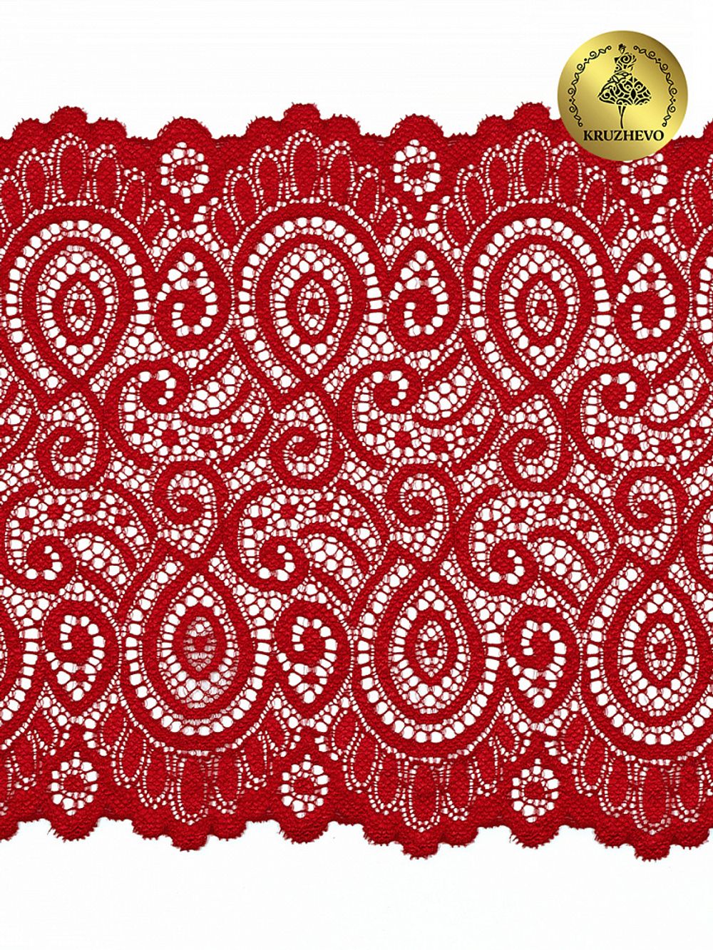 Кружево бельевое эластичное 180 мм / 25 м, 263, цв.100 красный, Kruzhevo