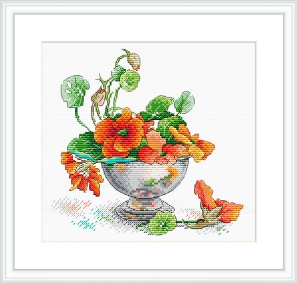 Набор для вышивания нитками МП Студия (Жар-птица), Настурция 19х18 см