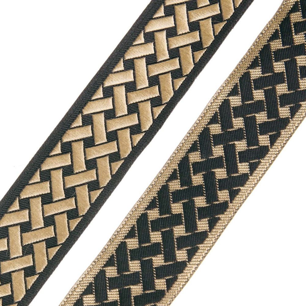 Лента (тесьма) жаккардовая 35.0 мм / 10±0.5 метров, бордюр Плетеный орнамент 35274 V10 черный/золото