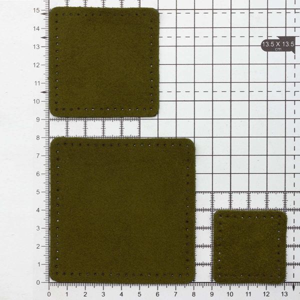 Набор заплаток пришивных из замши, квадрат 4см, 6см и 8см, с перфорацией, 3 шт, 100% кожа (33 хаки), 59402