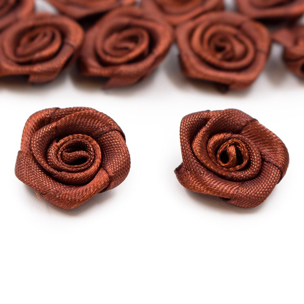 Цветок пришивной атласный Роза 19 мм, коричневый, 1 шт