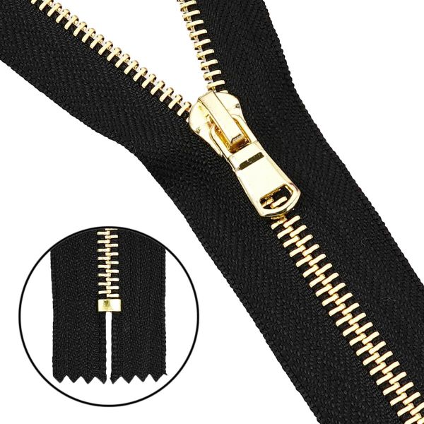 Молния металл Т5 (5 мм) 1 зам., н/раз., 18 см, золото, 580 черный, 10 шт, 7702731-1