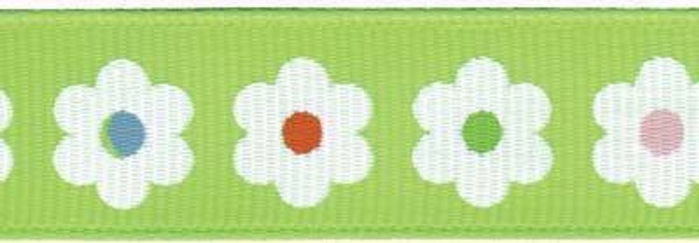 Лента репсовая (в рубчик) с рисунком 12.0 мм / 5 шт по 3 метра, /РП/, 071/F1 салатовый/цветы, Gamma GRC-125