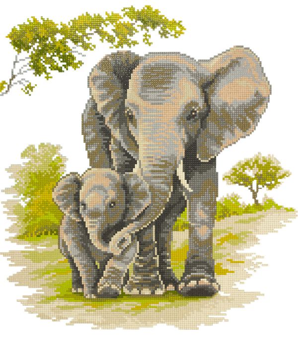 Алмазная (кристальная) мозаика Фрея, Слоны, 35х40 см
