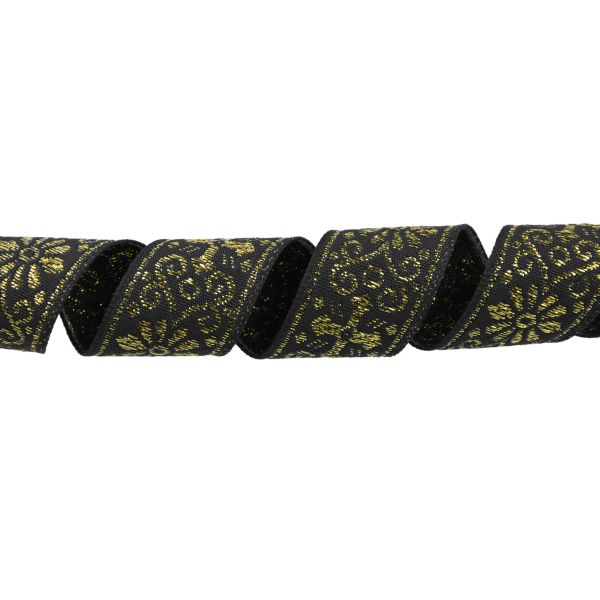 Лента (тесьма) жаккардовая 23.0-25.0 мм / 25 метров, черный/под золото, Blitz