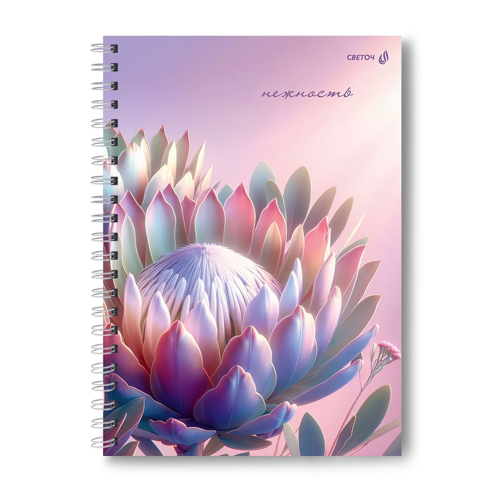 Тетрадь ученическая общая, выборочный УФ лак, A4 80 л. на гребне 65 г/м², белизна 100 %, 4 шт, клетка, 01243 Экзотические цветы, Светоч Т128