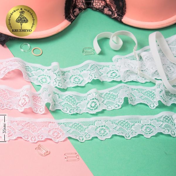 Кружево эластичное (стрейч) 30 мм, L839, цв.01 белый уп.10м, Kruzhevo