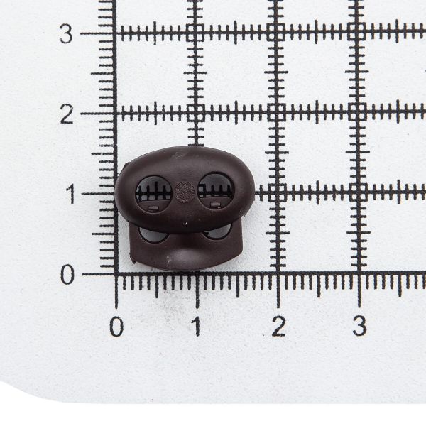 Фиксатор (зажим) для шнура пластик 2 отв., ⌀4.0 мм, 14х17 мм, овал малый ПП, коричневый, 100 шт