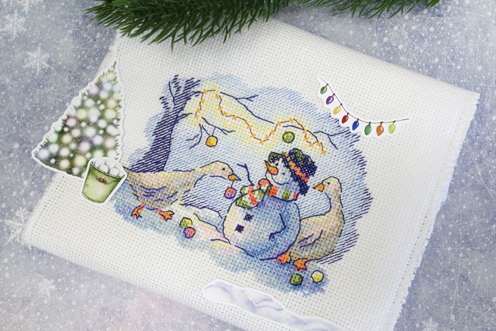 Набор для вышивания нитками МП Студия (Жар-птица), Снежные забавы, 10х13 см