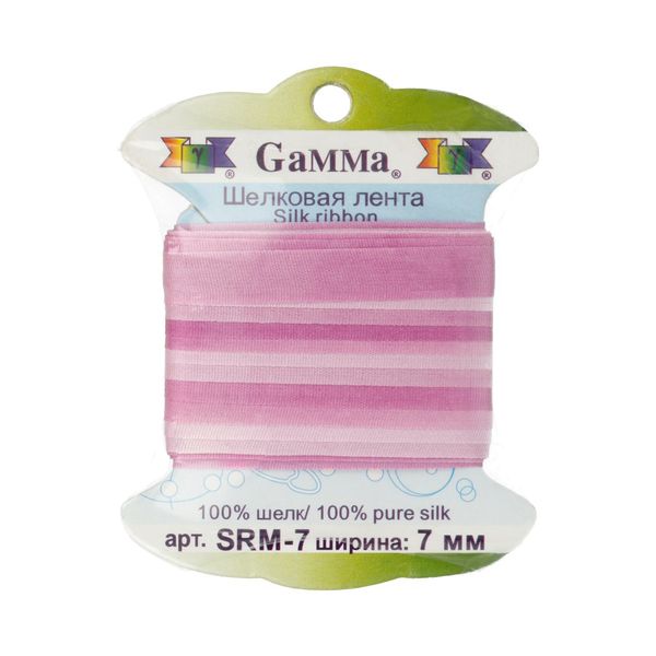 Лента (тесьма) шелковая 7.0 мм / 9.1±0.5 метров, M022 св.фиолетовый/фиолетовый, Gamma SRM-7