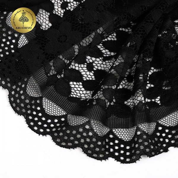 Кружево бельевое эластичное 180 мм / 10 м, цв.2 черный, Kruzhevo