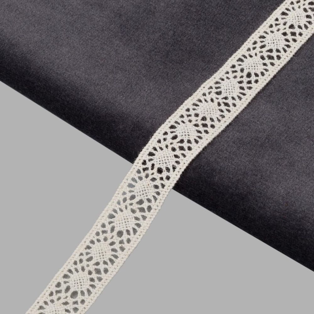 Кружево вязаное (тесьма) 10 мм / 13.72 метра, хлопок, неотбеленный, 3AR3314