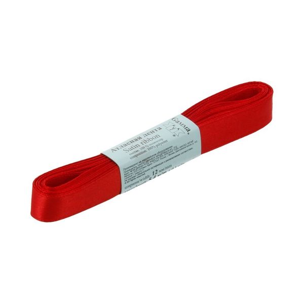 Лента атласная 1-сторонняя 12.0 мм / 10 шт по 5.4 метра, №065 красный, Gamma AL-12P