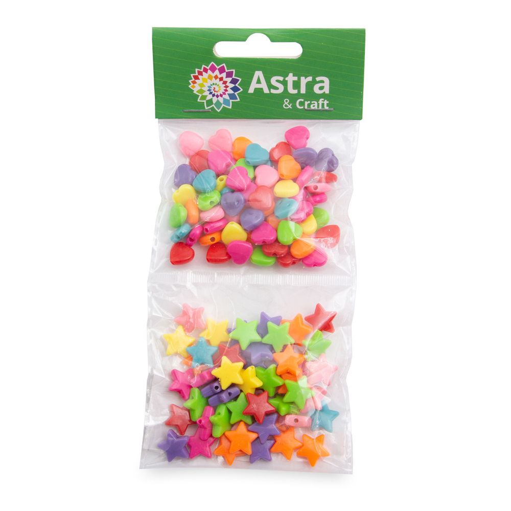 Бусины пластик набор звездочки и сердечки, пластик, 2х20гр Astra&amp;Craft, CN2038-6575