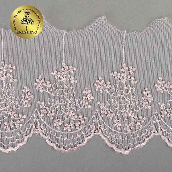 Кружево на сетке широкое 100 мм, TR.3657, цв.06 розовая пудра уп.9м, Kruzhevo