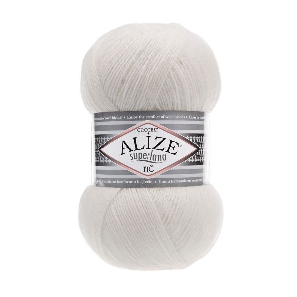 Пряжа Alize (Ализе) Superlana TIG / уп.5 мот. по 100 г, 570м, 599 слоновая кость A