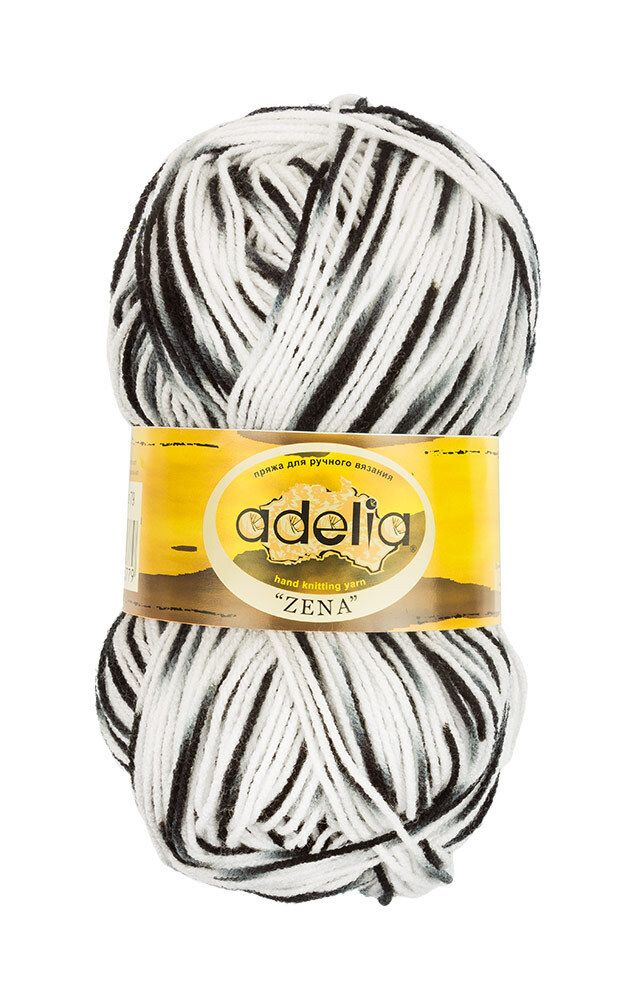 Пряжа Adelia Zena / уп.5 мот. по 100г, 308м, 79 белый, серый, черный