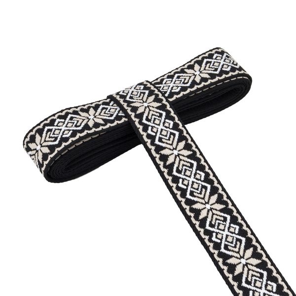 Стропа (ременная лента) 38 мм / 3 метра, [36.33 г/пог.м], с принтом 1-сторонняя, T0735 бежевый/черный, 3Al359