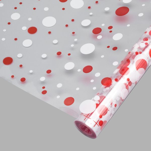 Пленка прозрачная двухцветная Конфетти белый/красный 200 г, 70 см / 7.7±5% метра
