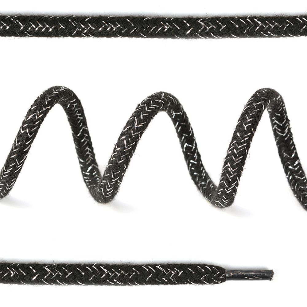 Шнурки круглые 5 мм, длина 130 см черный/серебро, 10шт