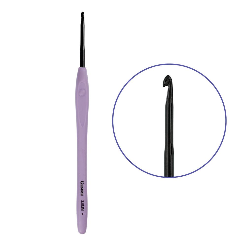 Крючок для вязания с прорезиненной ручкой ⌀3.0 мм, 16 см, алюминий, Gamma RH-BL