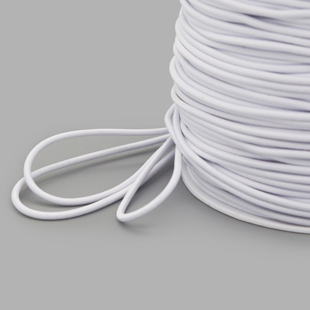 Резинка шляпная (шнур эластичный) ⌀2.5 мм / 100 метров, 01 белый