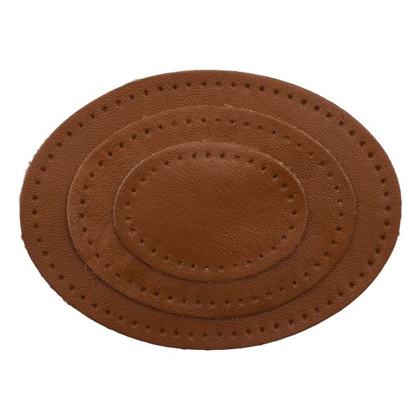 Набор заплаток пришивных из кожи, овал 4х5,5см, 6х8,2см, 8х10,9см, с перфорацией, 3 шт (02 светло-коричневый), 9404