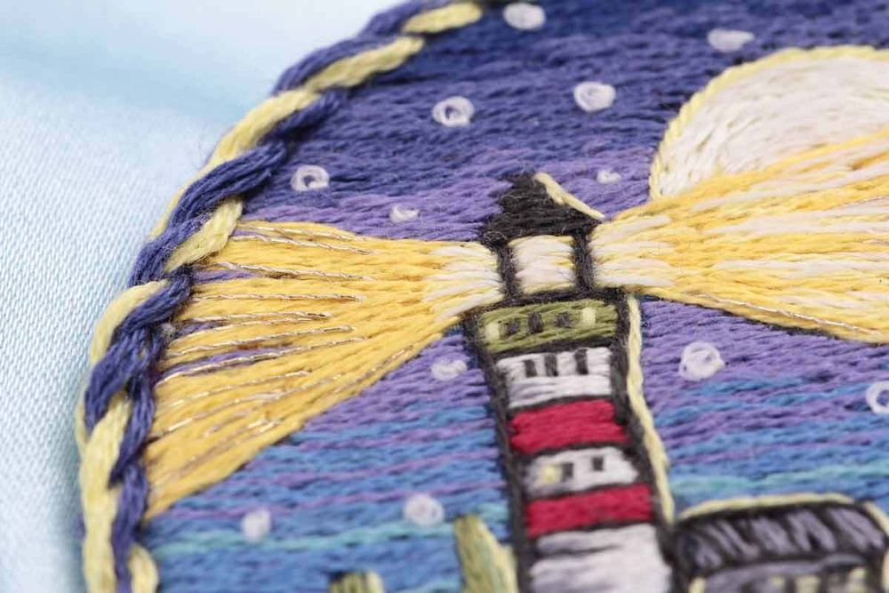 Набор для вышивания нитками Panna, Живая картина. Брошь. Ночной маяк, 5.5x5.5 см