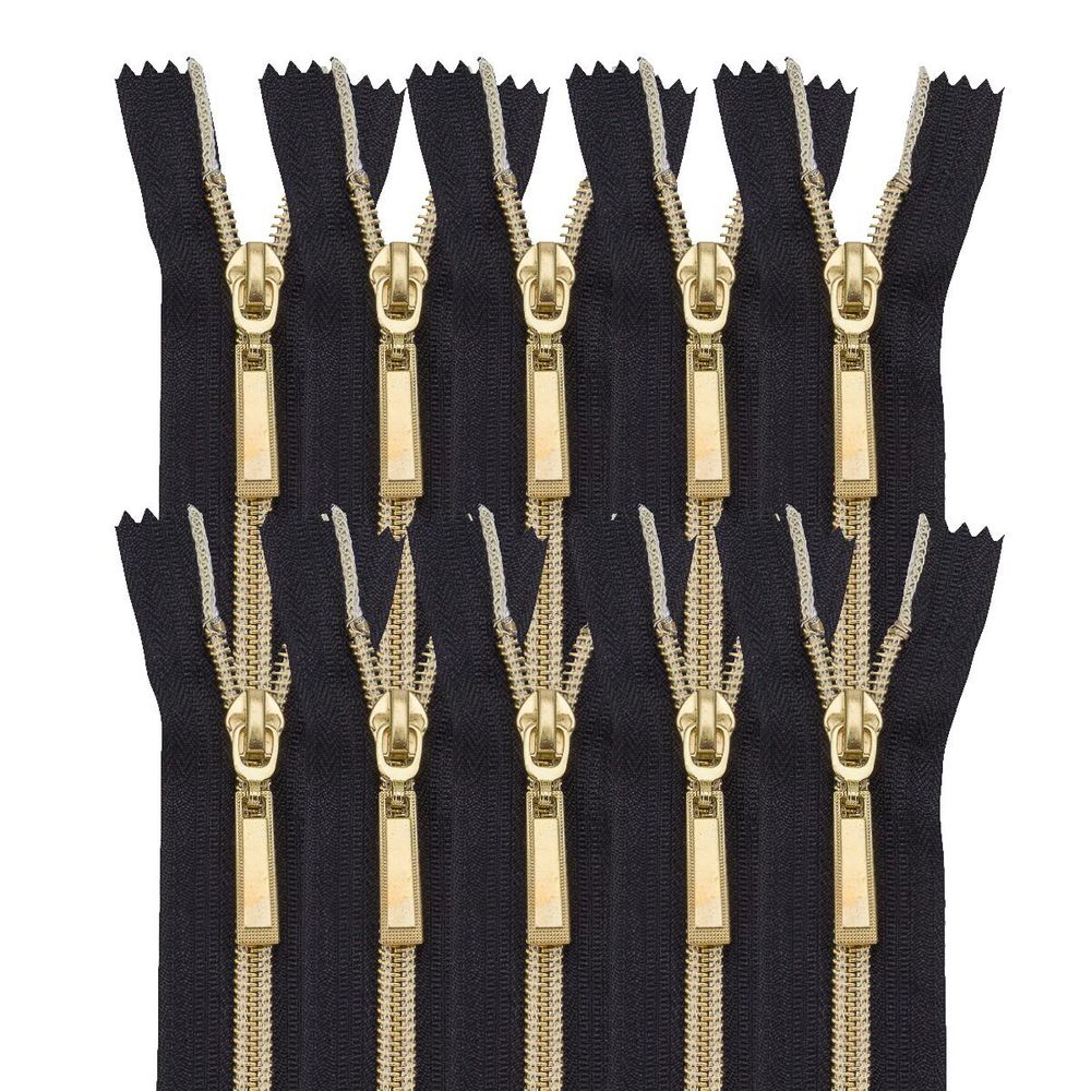 Молния спираль (витая) Т7 (7 мм) 1 зам., н/раз., 18 см, св.зол. / черн, 10 шт