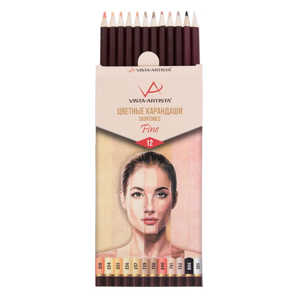 Набор цветных карандашей Скинтонс заточенный 8х12 цв, Vista-Artista Fine VFCPS-12