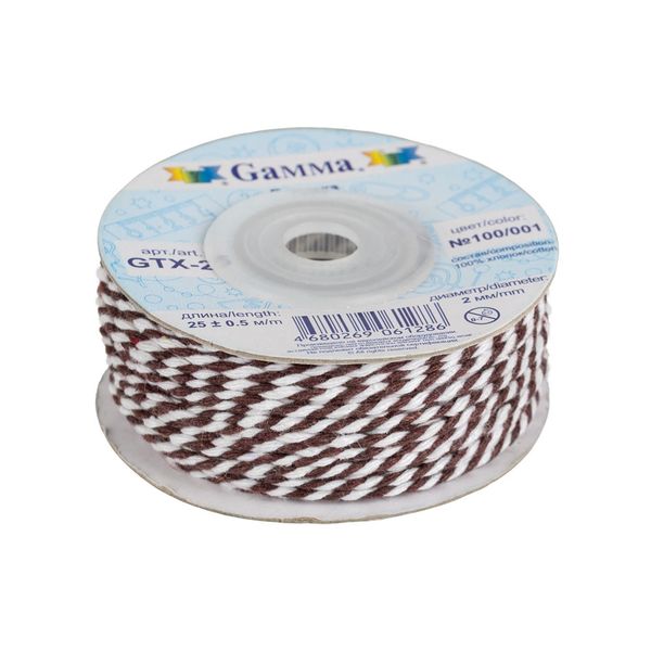 Шнур бечевка ⌀2.0 мм, 25 м, 100/001 коричневый/белый, Gamma GTX-25
